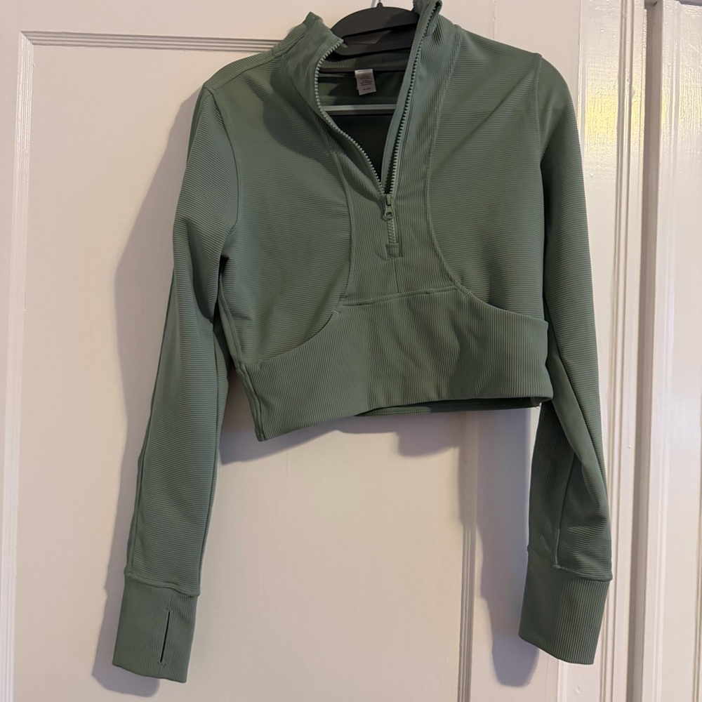 Cropped Half-Zip Active Top - Seafoam Green
